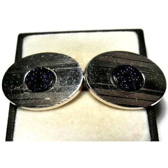 Vintage Shields Purple Silver Tone Etched Oval Cufflinks Tux Shirt Dress Suit - Picture 8 of 8